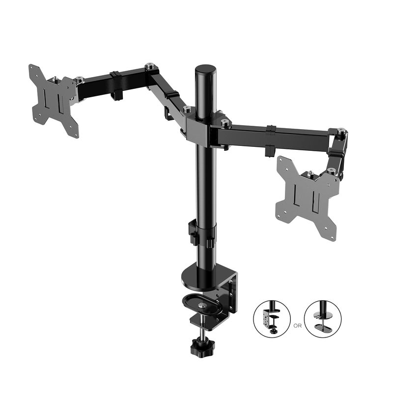 Rocelco Premium Desk Computer Monitor Mount - Standard Pattern Fits 13" - 27" LED LCD Dual Flat Screen - Double Articulated Full Motion Adjustable Arm - Grommet and C Clamp - Black (R DM2) - Image 1